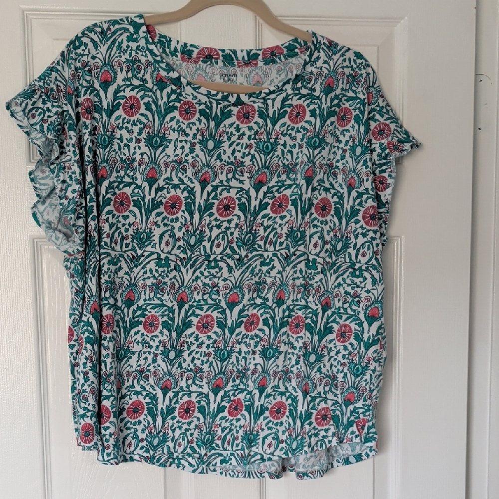 crown & ivy Teal Floral Short Sleeve Tee 2X